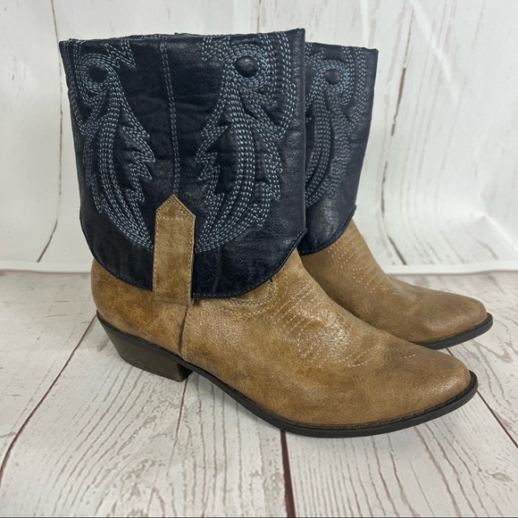 Coconuts by Matisse cowboy boots size 6 tan navy blue boho western faux leather - Picture 4 of 6